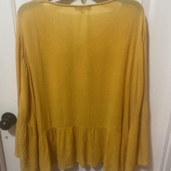 New Directions Embroidered Mustard Gauze Blouse with Bell Sleeves - Picture 5 of 7